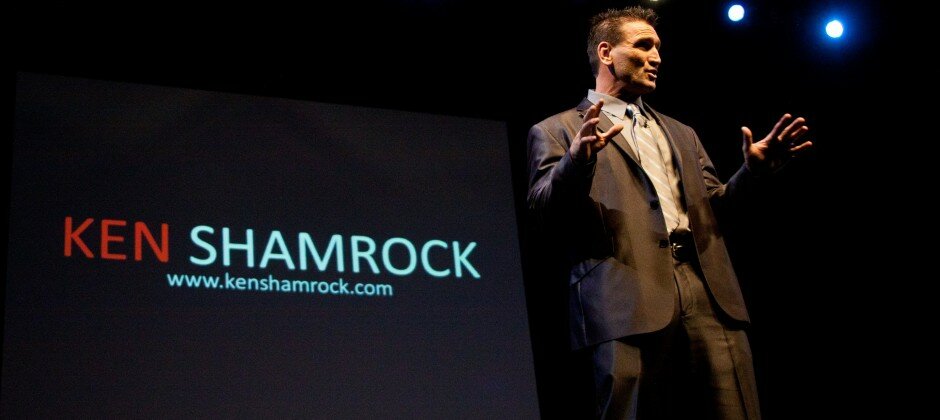 Legendary MMA fighter and former WWE wrestler Ken Shamrock giving a talk at TEDxSalford 2.0 Ken Shamrockk2